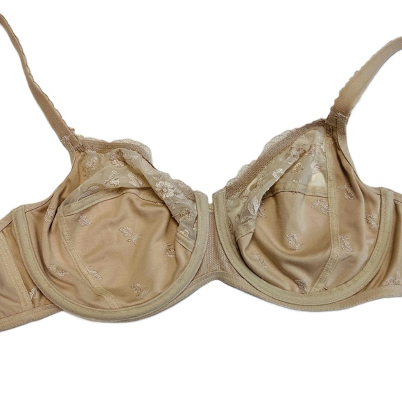 Rosa Faia Size 36D Bra Beige Underwire Lace Trim Embroidered Style #5623 - Picture 6 of 10